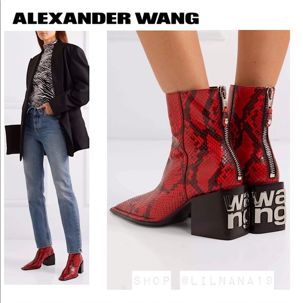 New ALEXANDER WANG Red snake skin boots